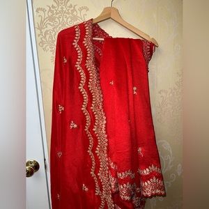 Red Faux Georgette Saree